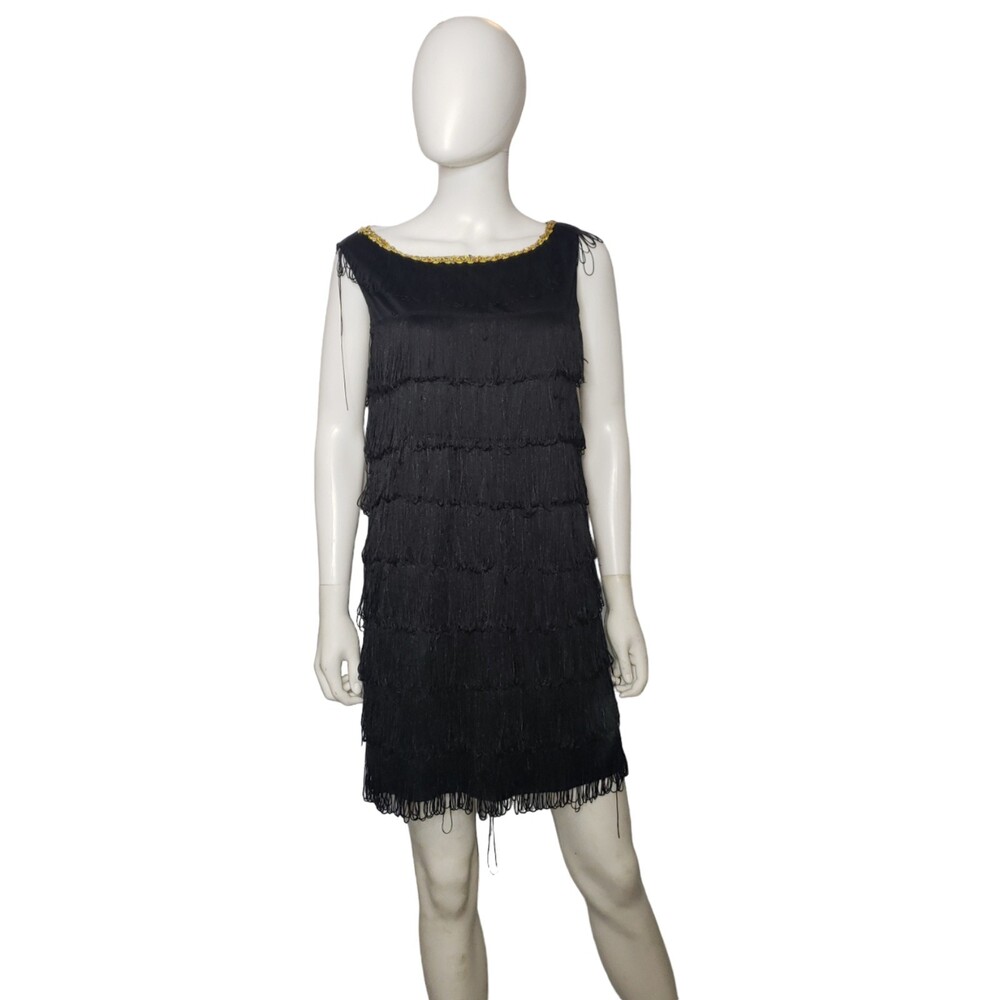 Flapper Costume Black Fringe Dress Size Large